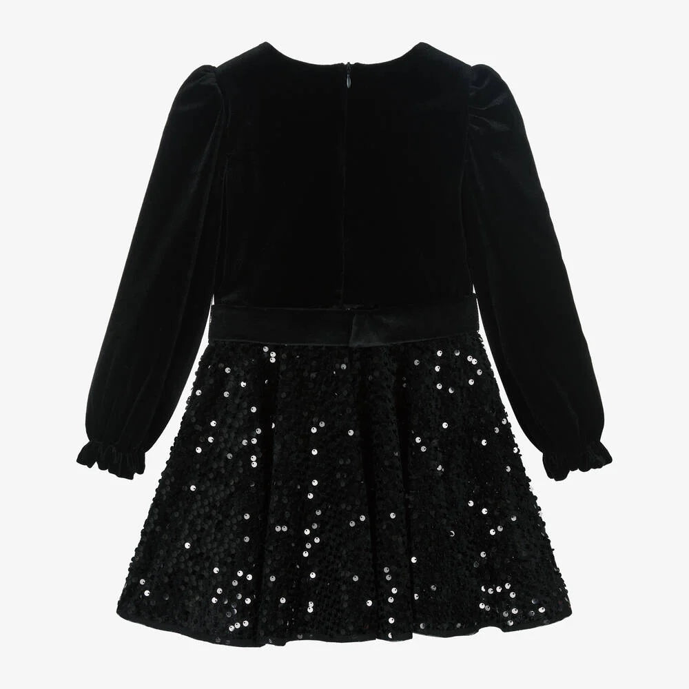Girls Black Velvet Sequin Dress