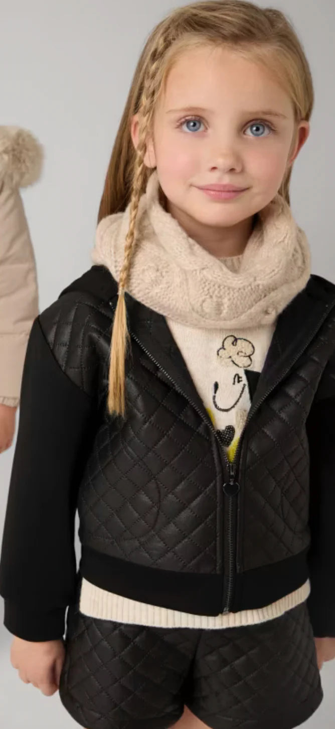 Girls Black Quilted Hoodie