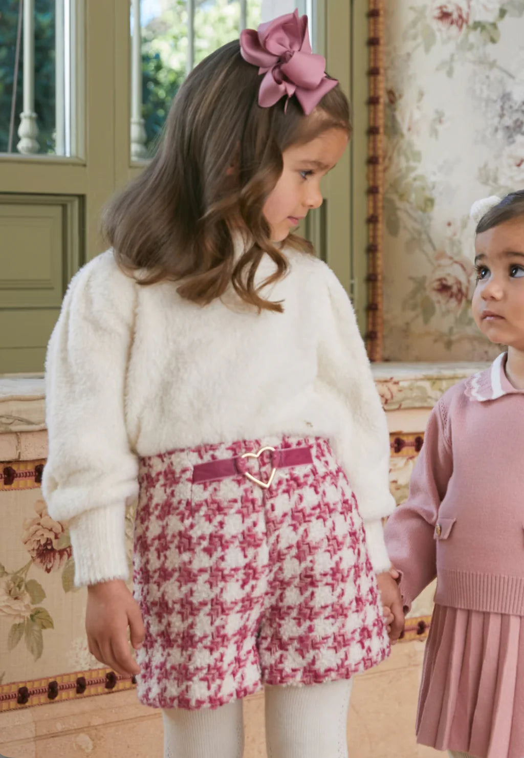 Girls Pink Tweed Shorts