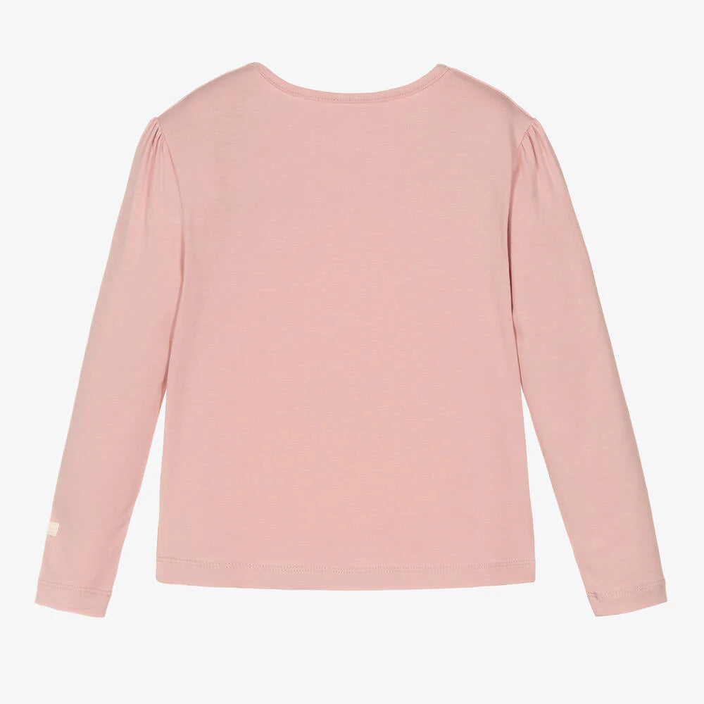 Girls Pink Pearl Bow Top