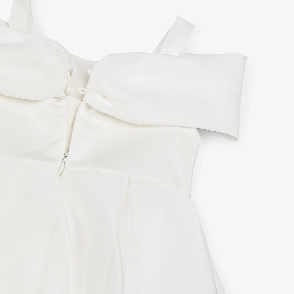 Girls White Pleated Bow Dress