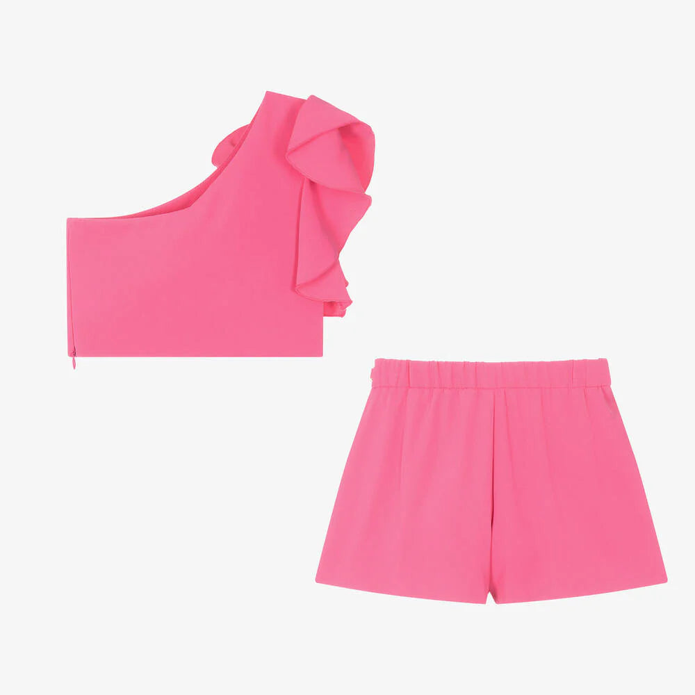 Girls Pink Ruffle Shorts Set