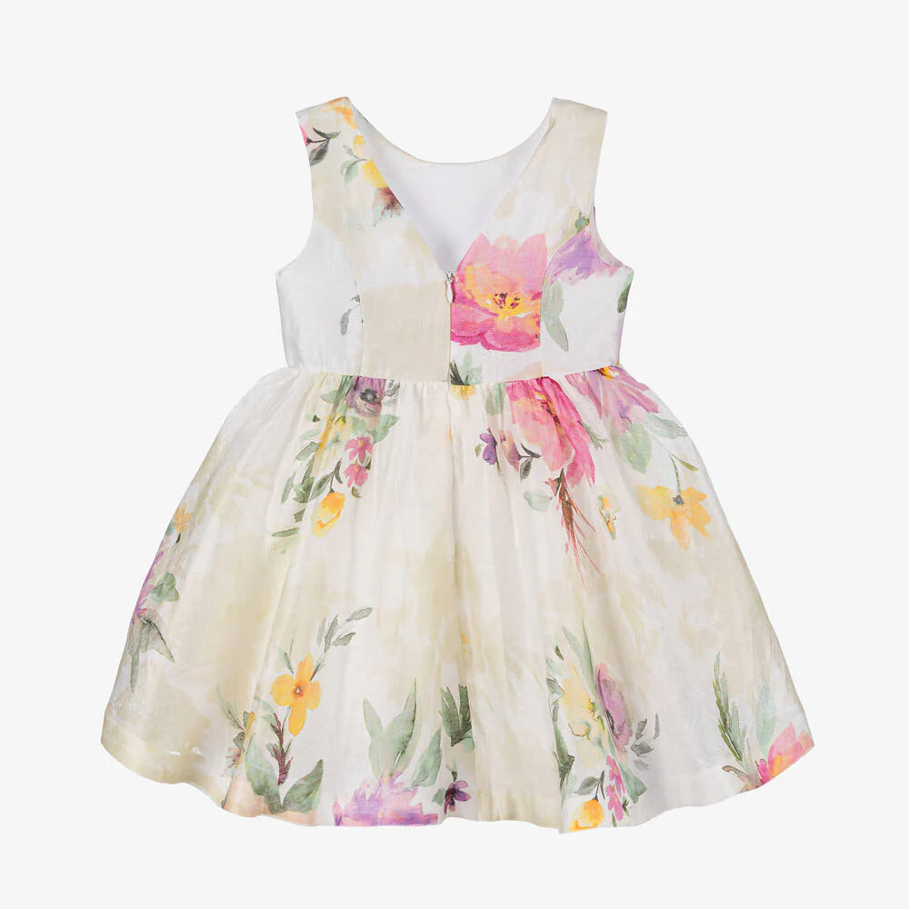 Girls Linen Floral Dress