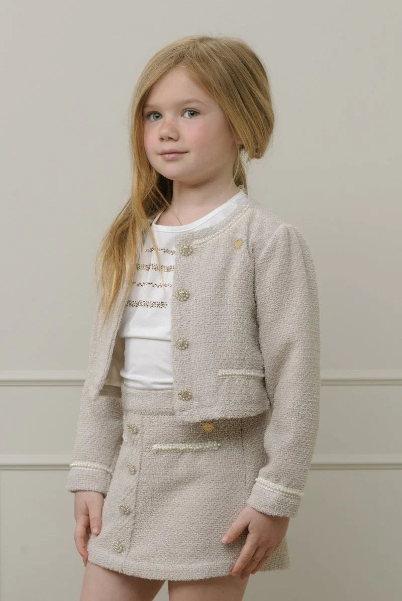 Beige Tweed Jacket & Skirt Set