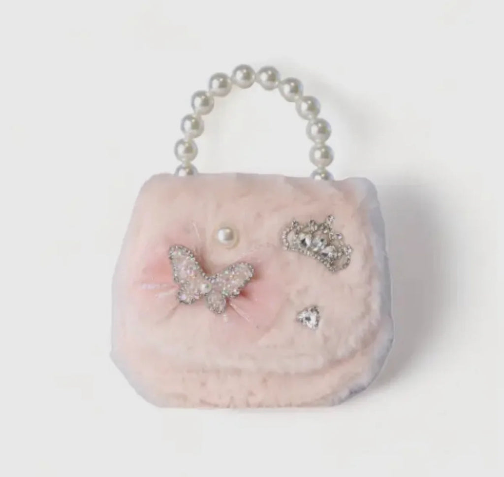 Pink Butterfly Furry Purse