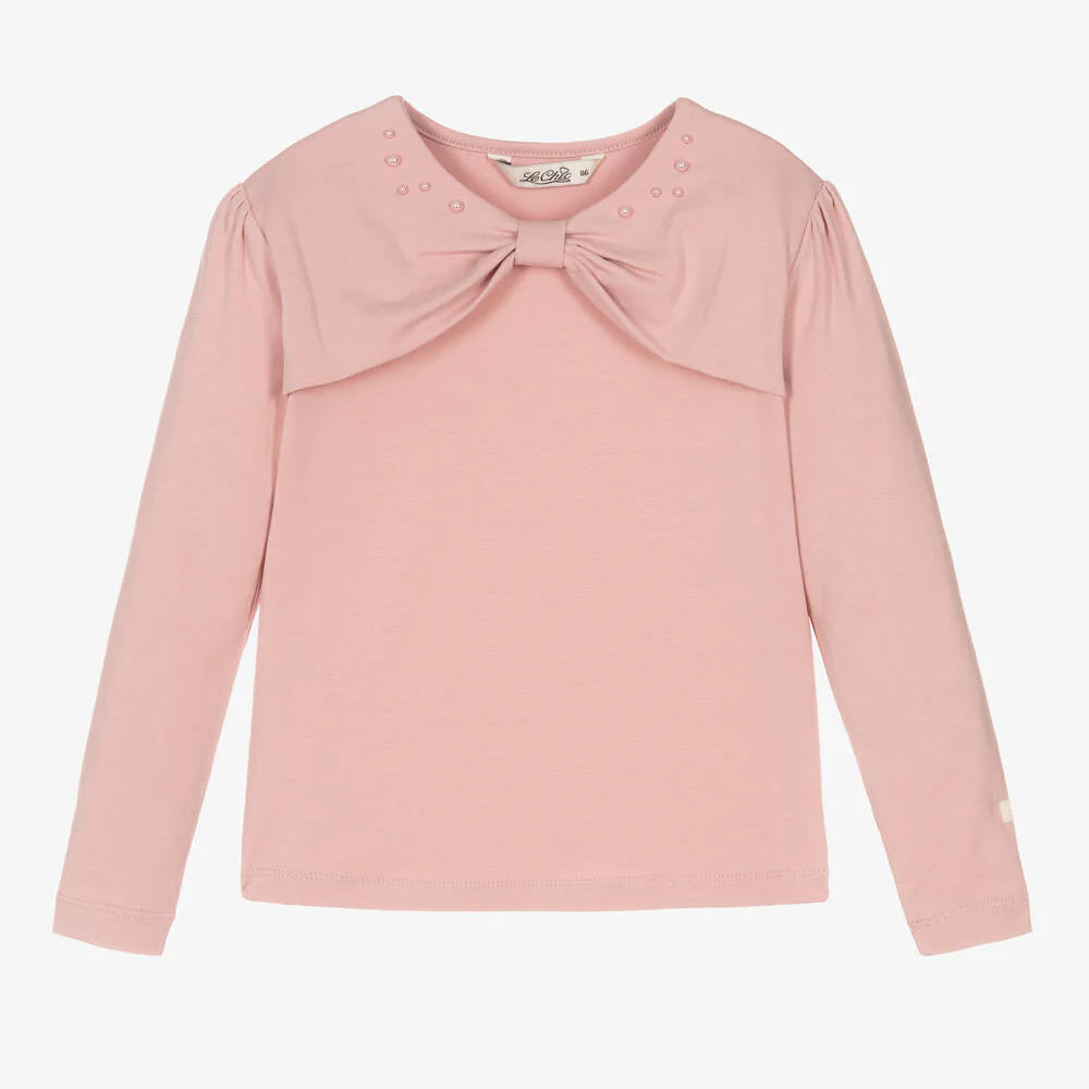 Girls Pink Pearl Bow Top