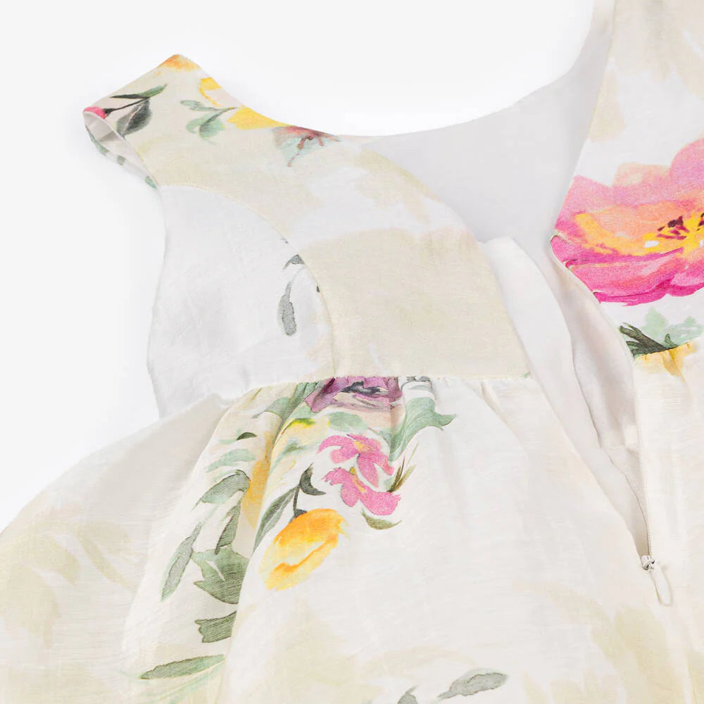 Girls Linen Floral Dress
