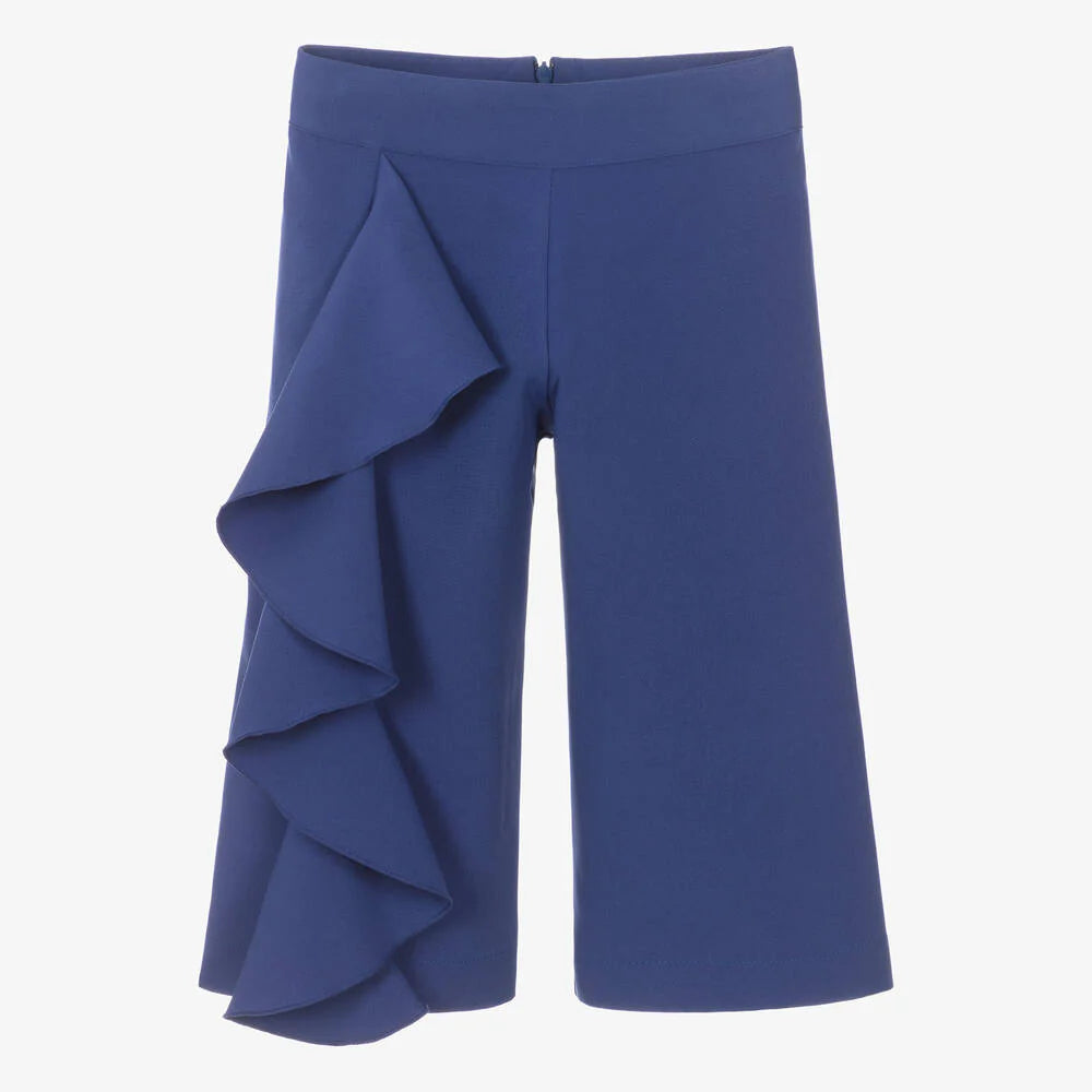 Blue Crepe Ruffle Pants