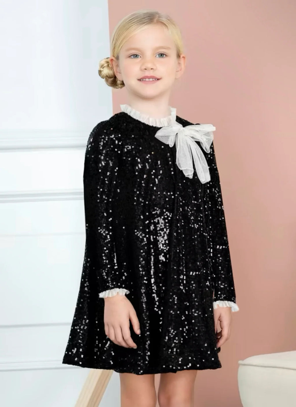 Girls Black Sequin Dress