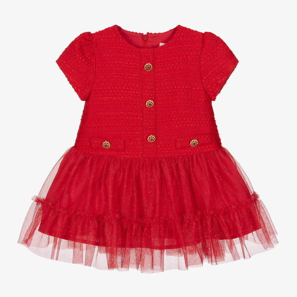 Girls Red Tweed & Tulle Dress