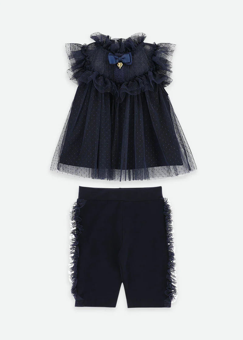 Girls Navy Tulle Shorts Set