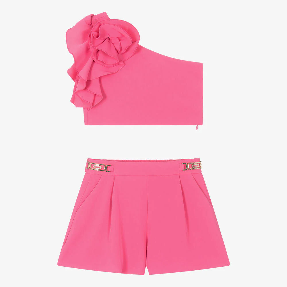 Girls Pink Ruffle Shorts Set