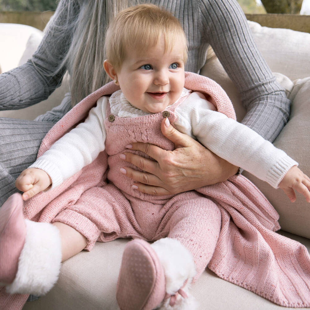 Baby Girls Pink Cotton Knit Romper Set