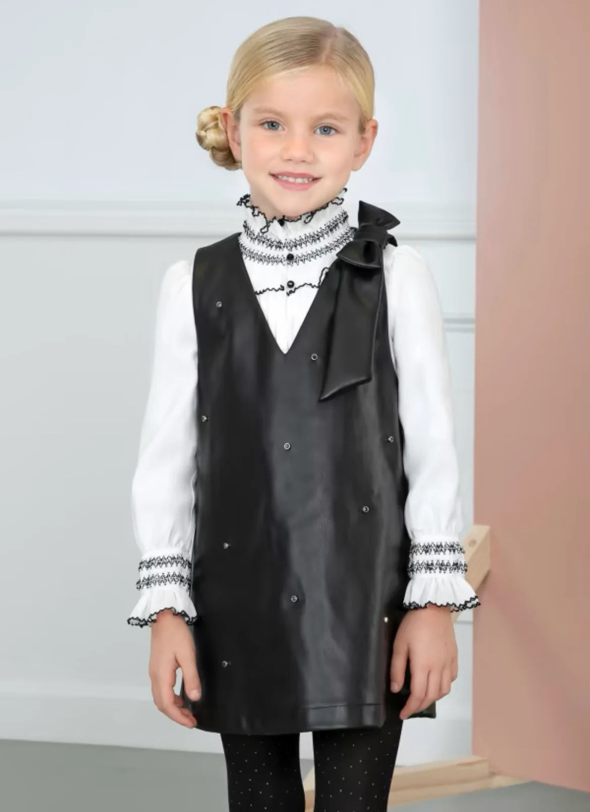 Girls Leatherette Pinafore Dress