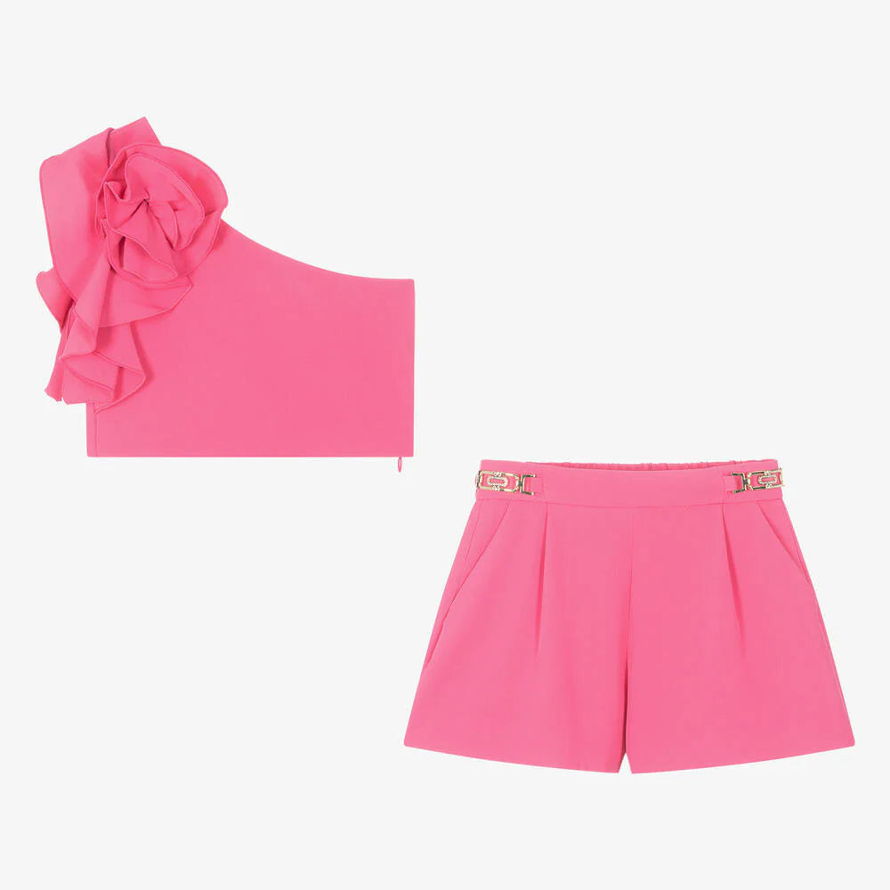 Girls Pink Ruffle Shorts Set