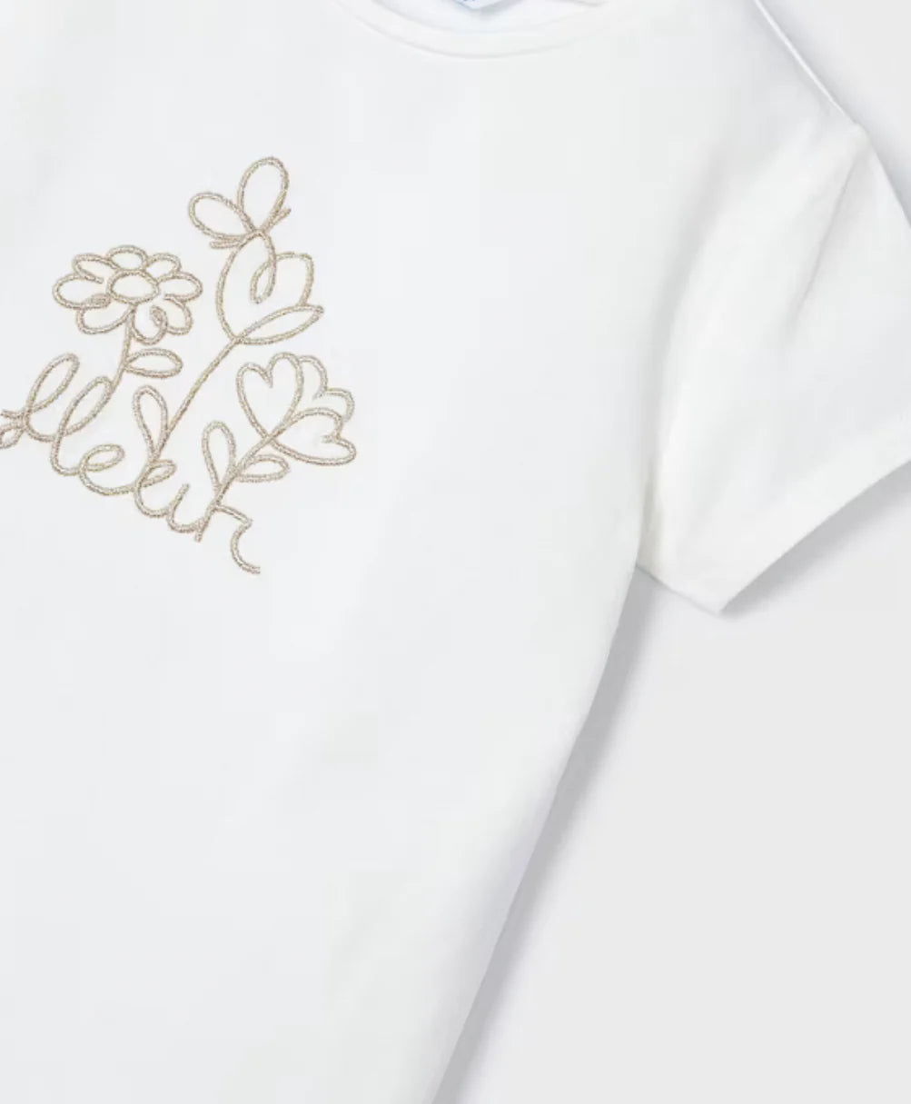 Girls Off White Embroidered Top