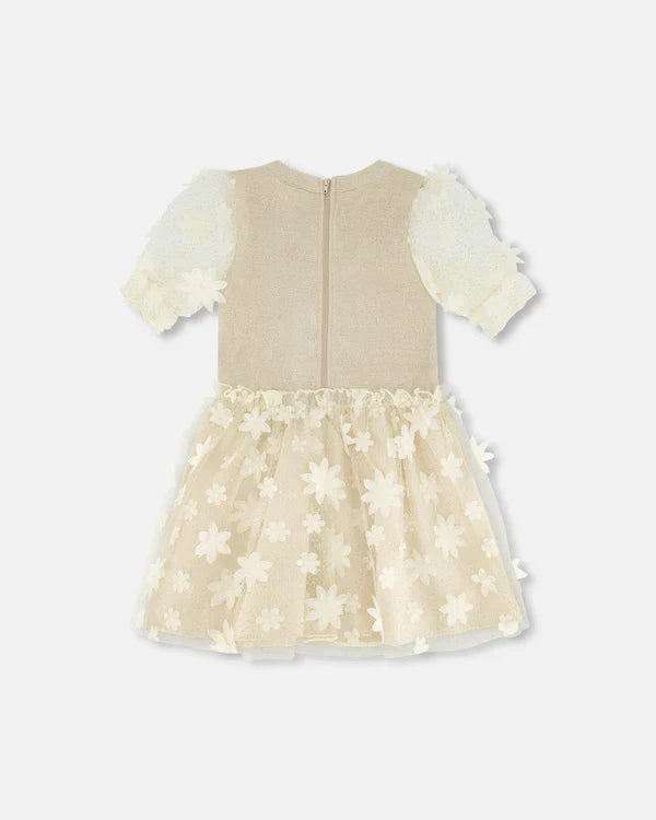Girls Beige Floral Tulle Dress