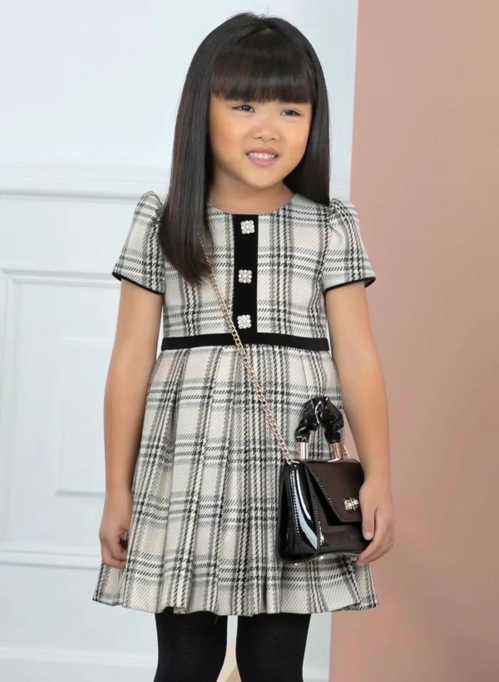 Girls Ivory Plaid Dress
