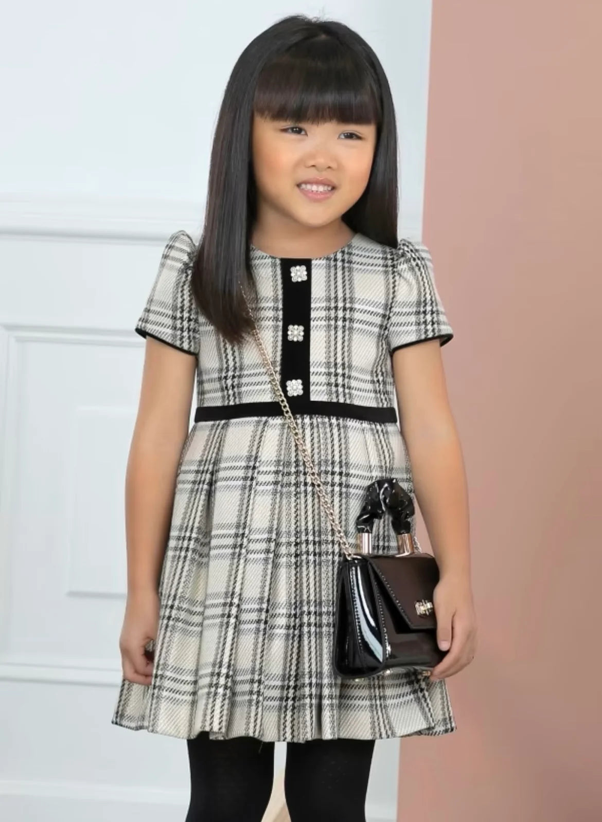 Girls Ivory Plaid Dress