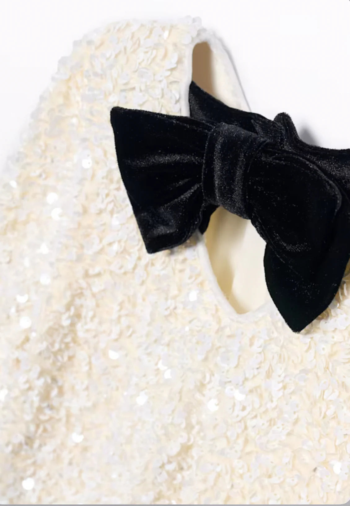 Girls Off White Sequined Dress