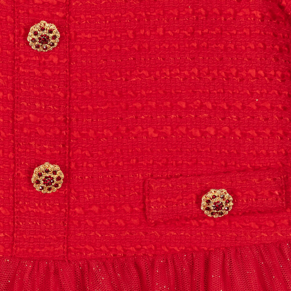 Girls Red Tweed & Tulle Dress