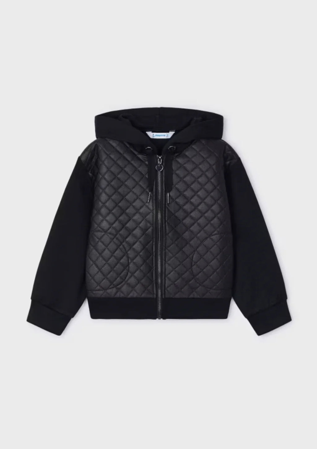 Girls Black Quilted Hoodie