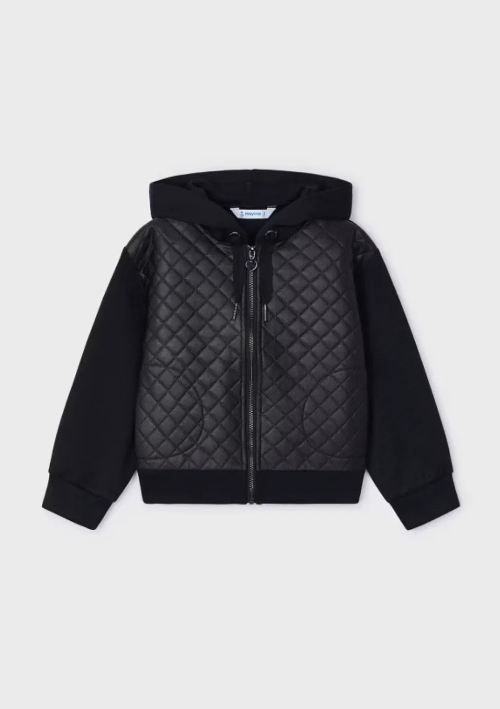 Girls Black Quilted Hoodie