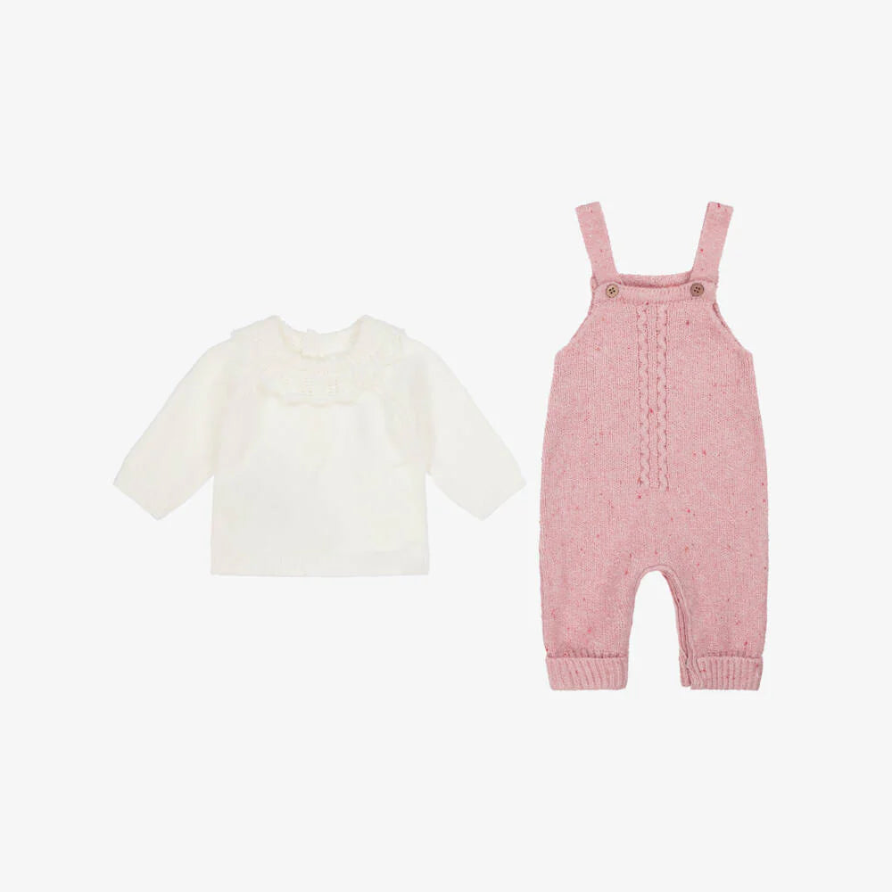 Baby Girls Pink Cotton Knit Romper Set