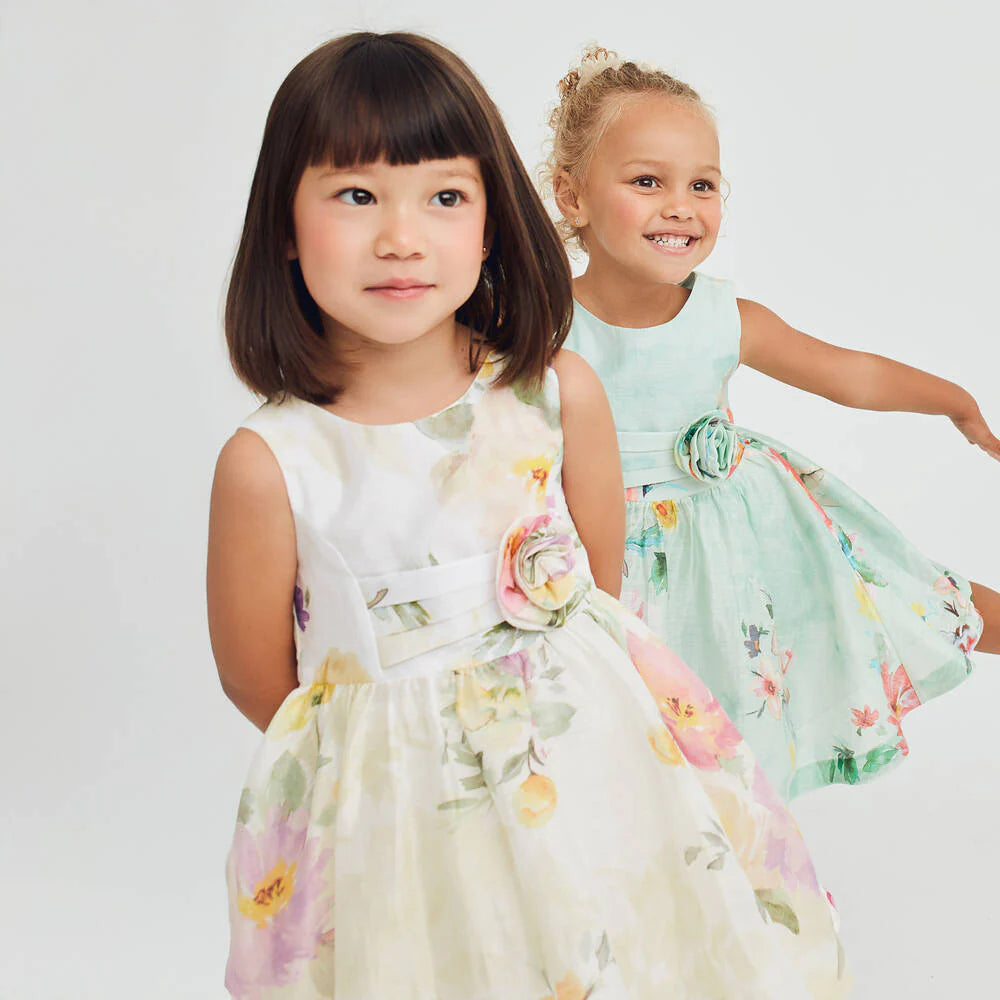 Girls Linen Floral Dress