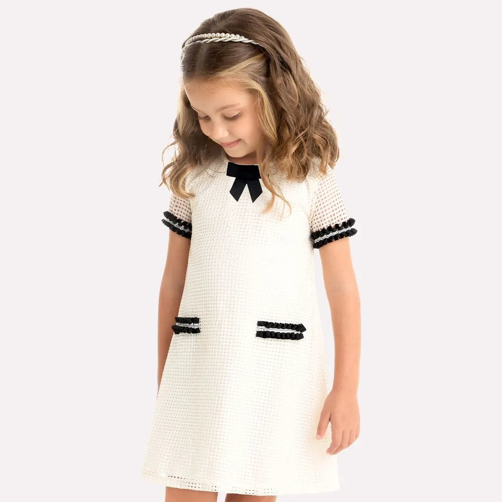Girls White Mesh Dress