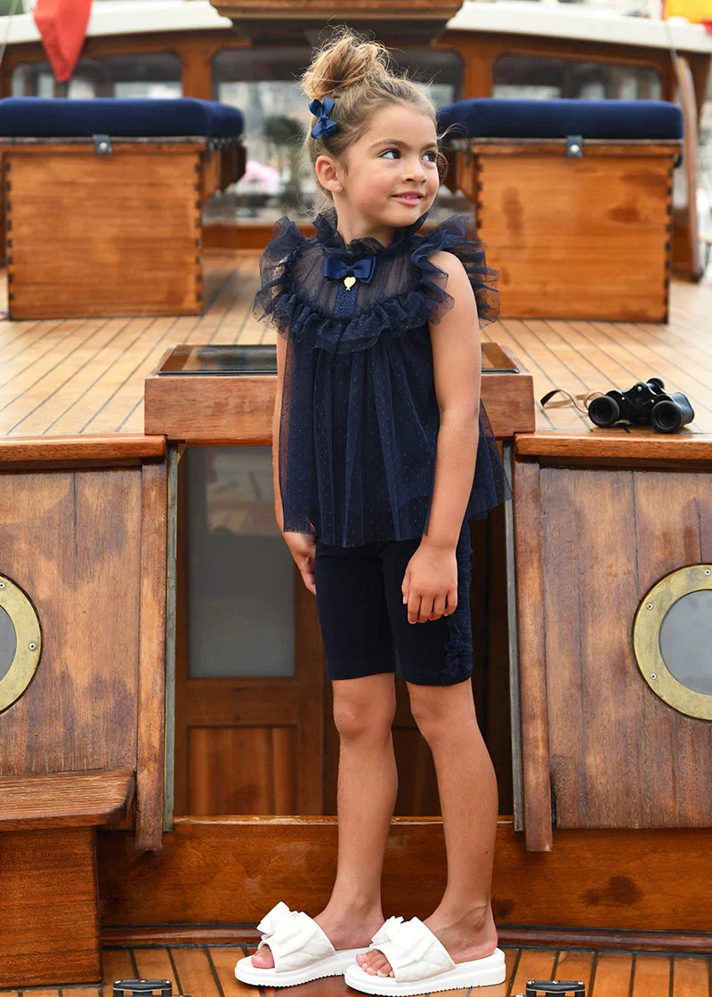 Girls Navy Tulle Shorts Set