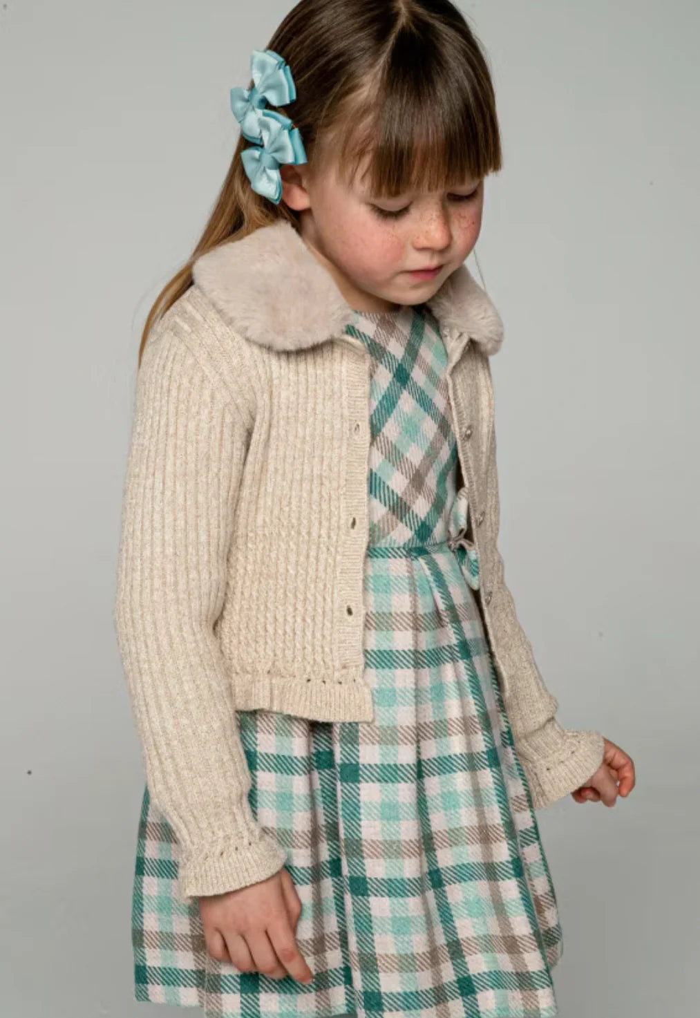 Girls Beige Knit Cardigan