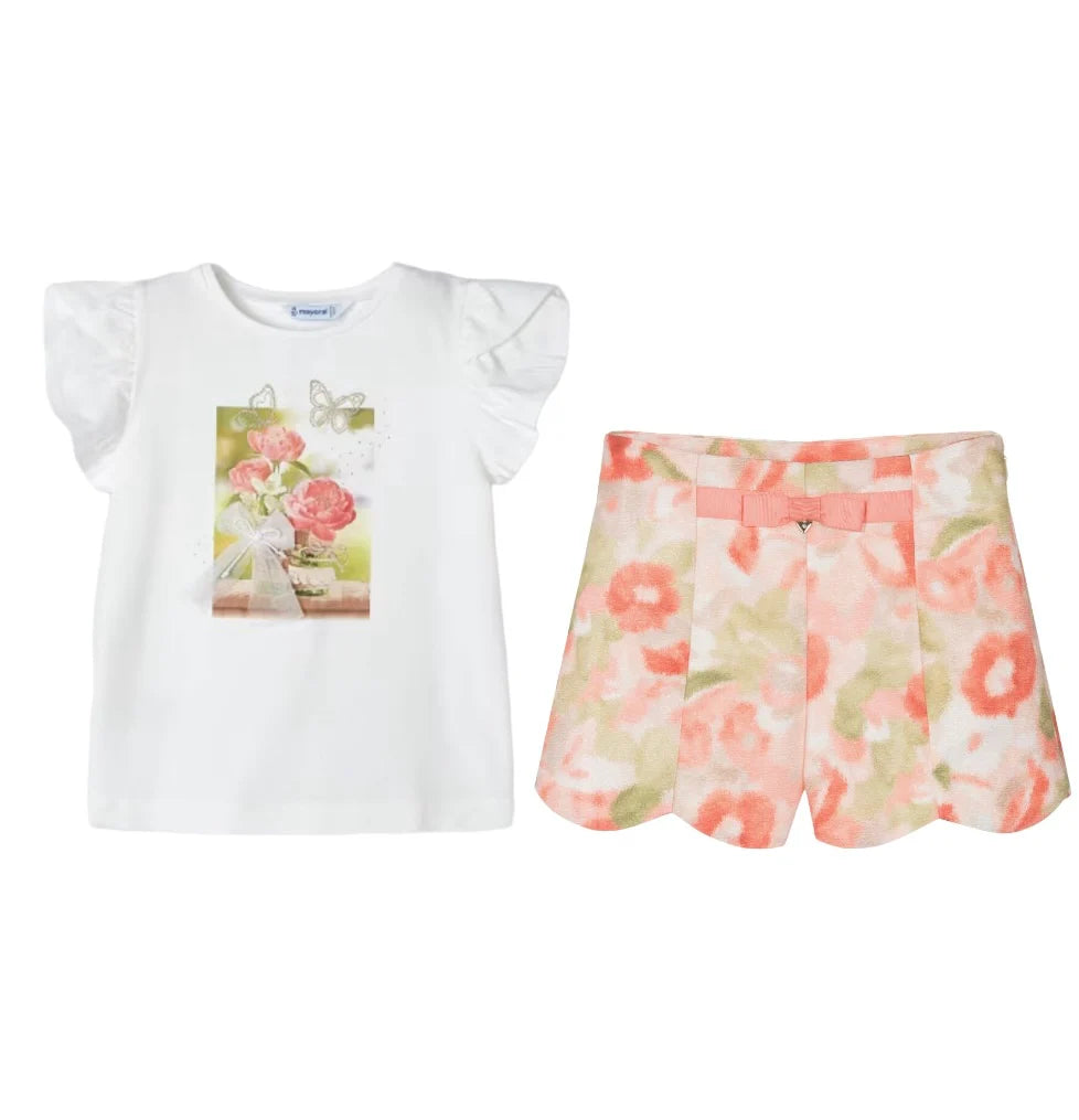 Girls Pink Floral Shorts Set