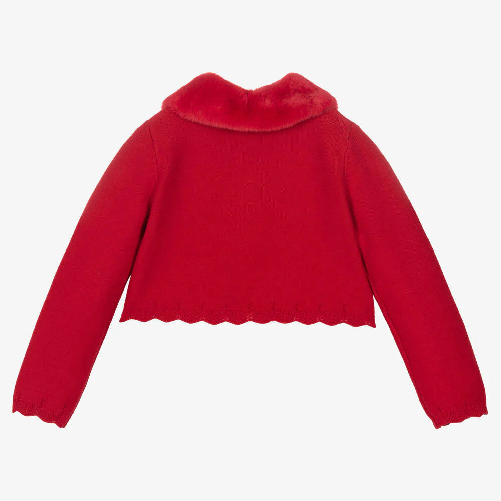 Girls Red Knit Cardigan
