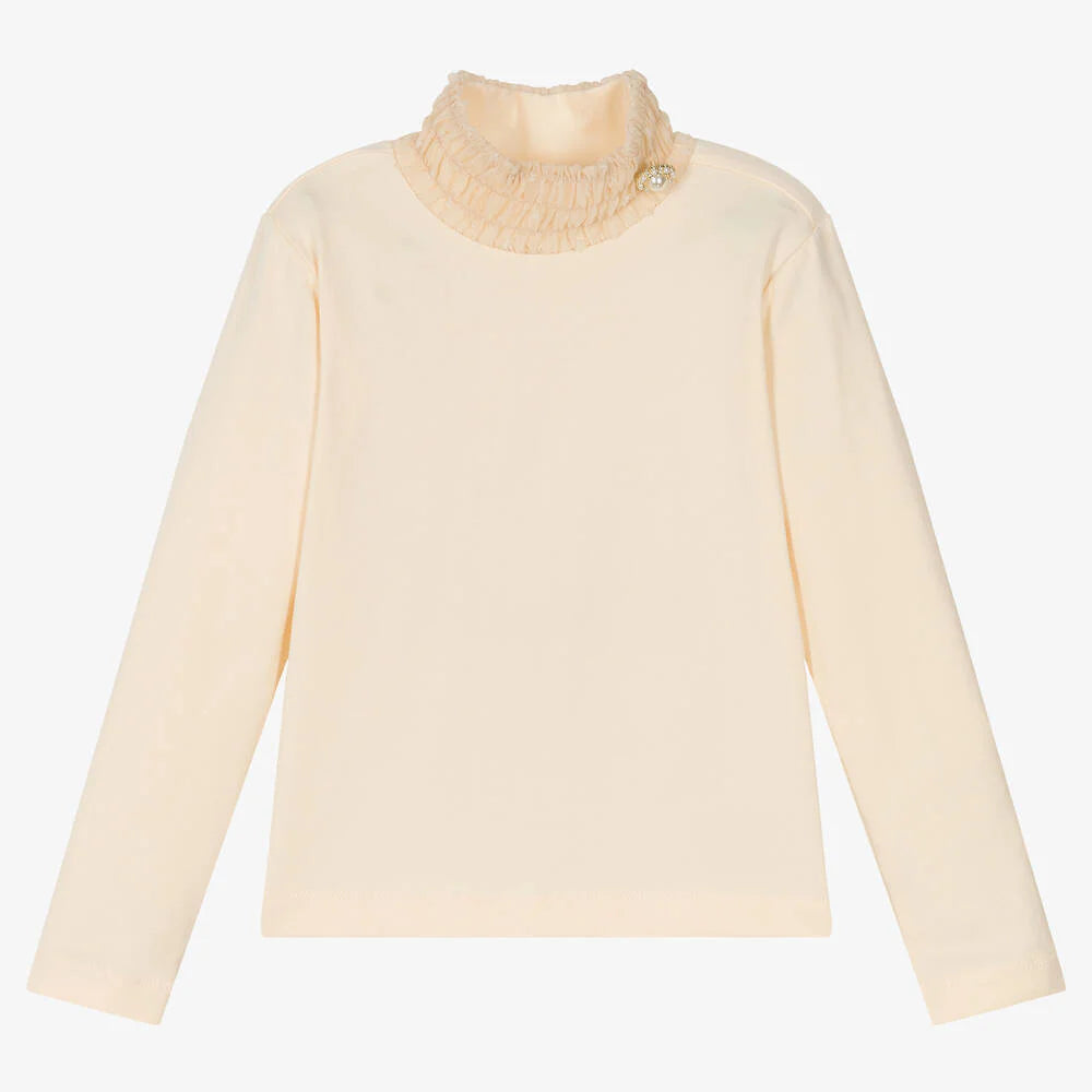 Ivory Cotton Turtleneck Top