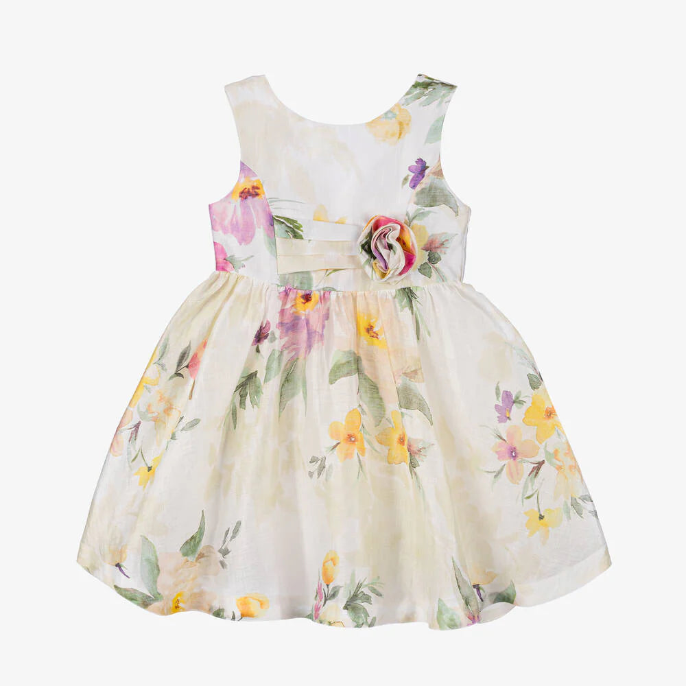 Girls Linen Floral Dress