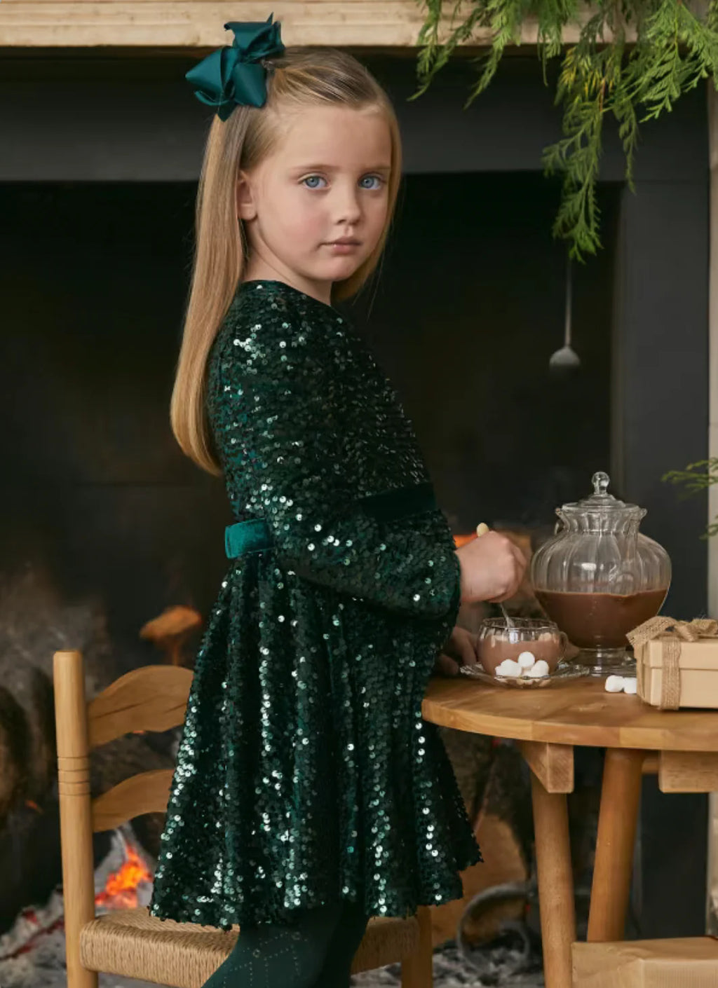 Girls Green Sequins Dress