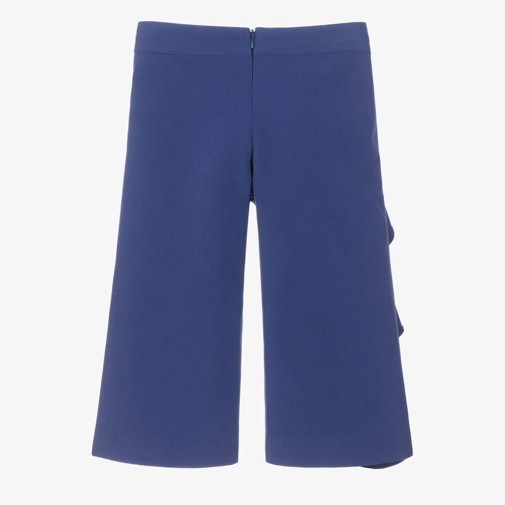 Blue Crepe Ruffle Pants