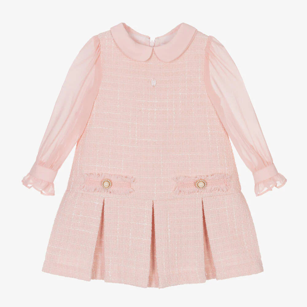 Girls Pink Tweed Dress