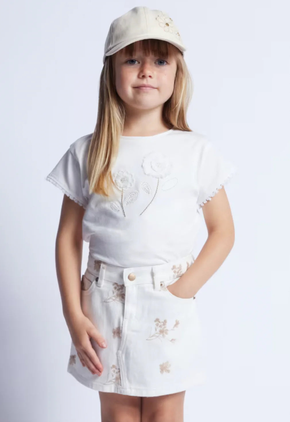 Girls White Denim Skirt