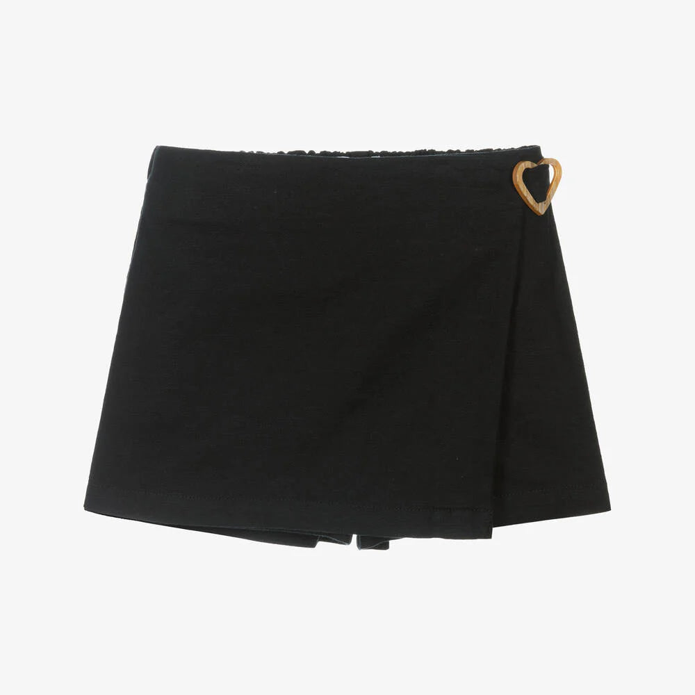 Girls Black Cotton Skort