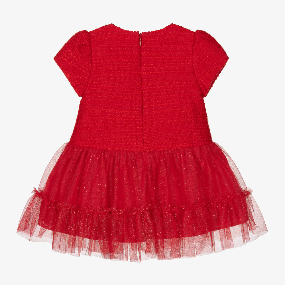 Girls Red Tweed & Tulle Dress