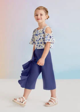 Blue Crepe Ruffle Pants