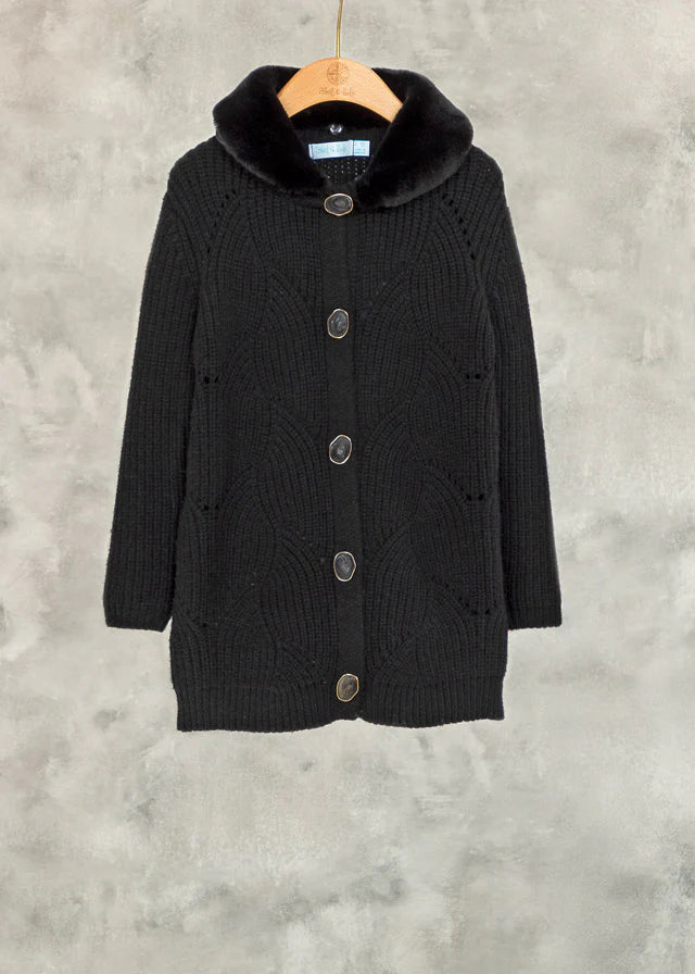 Girls Black Long Cardigan