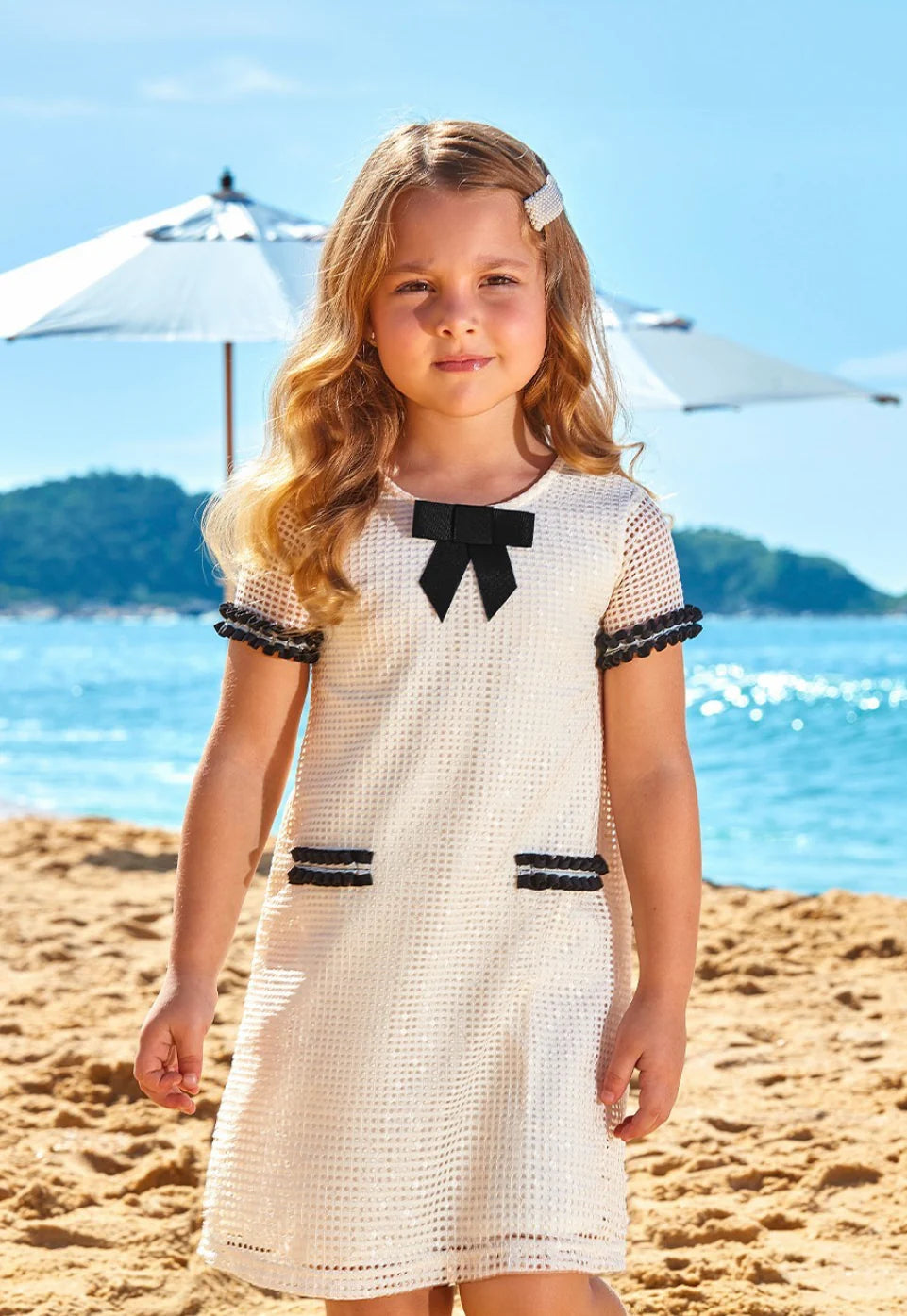 Girls White Mesh Dress