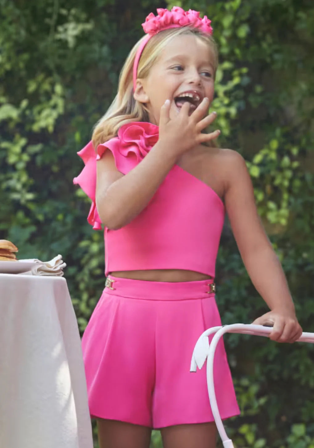 Girls Pink Ruffle Shorts Set