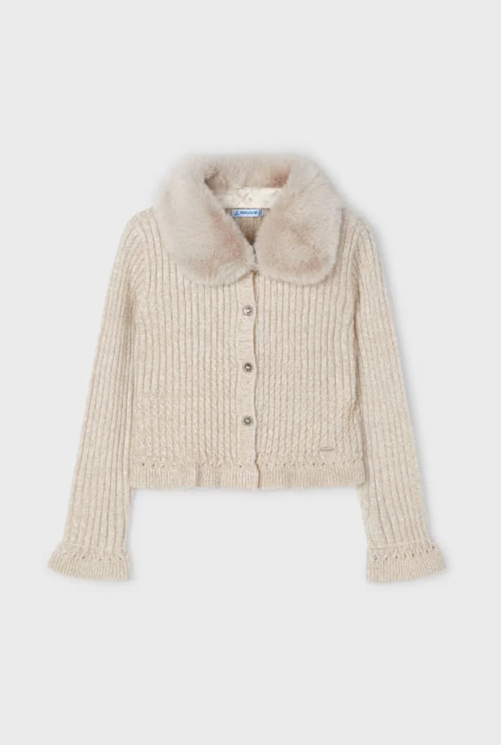Girls Beige Knit Cardigan