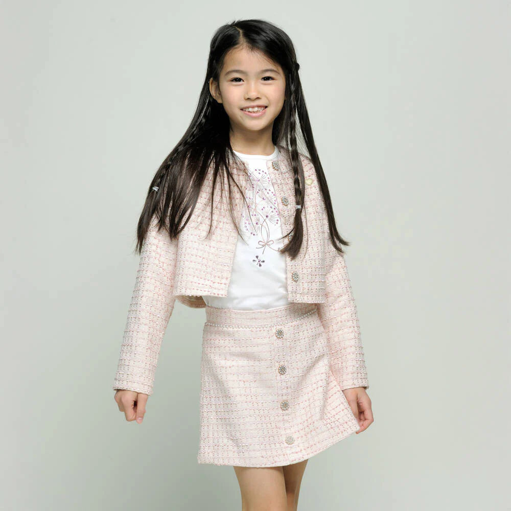 Girls Pink Tweed Set