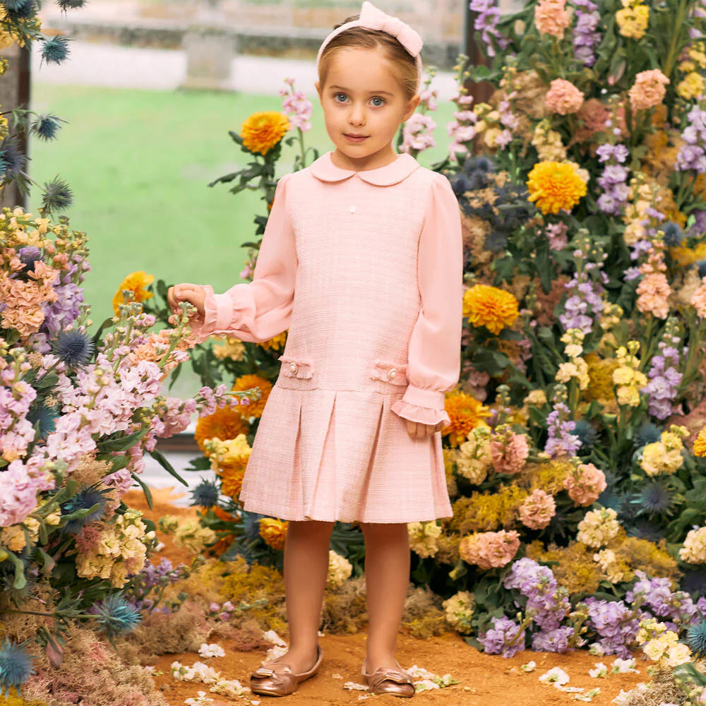 Girls Pink Tweed Dress