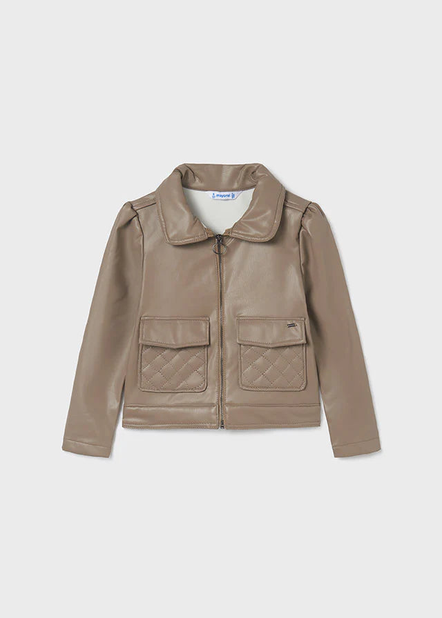 Beige Faux Leather Jacket